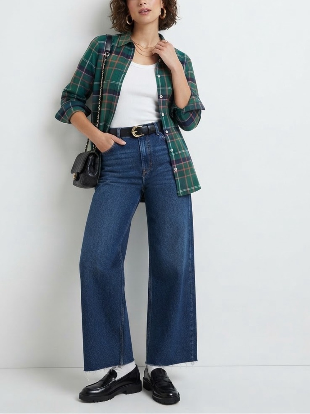 Talbots Green and Navy Plaid Button-Down Shirt
